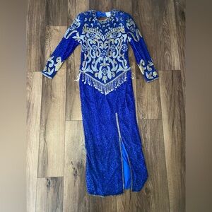 tan chho Beaded Blue vintage with Gold Embellishment size XL